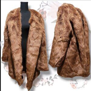Fashion Nova Teddy Bear Brown Faux Fur Full Length Coat Size 1X